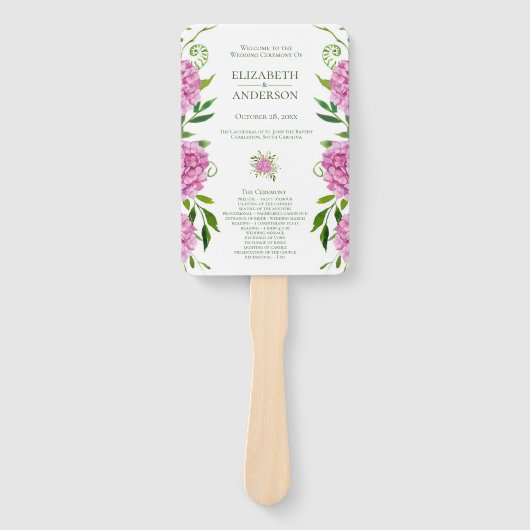 Pink Hydrangea Wedding Program Fächer (Vorderseite)