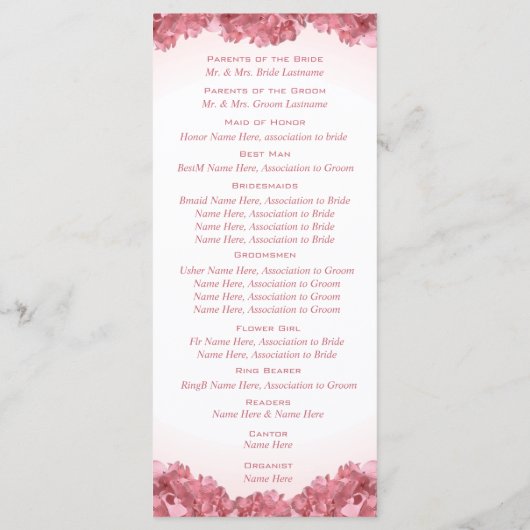 Pink Hydrangea Wedding Program Programm (Rückseite)