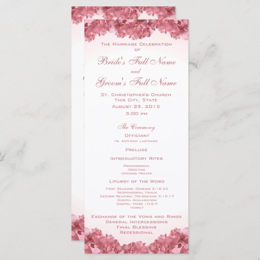 Pink Hydrangea Wedding Program Programm (Vorne/Hinten)