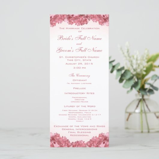 Pink Hydrangea Wedding Program Programm (Stehend Vorderseite)
