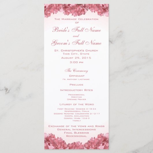 Pink Hydrangea Wedding Program Programm (Vorderseite)