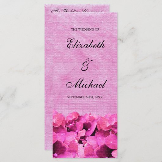 Pink Hydrangea Wedding Program Programm (Vorne/Hinten)