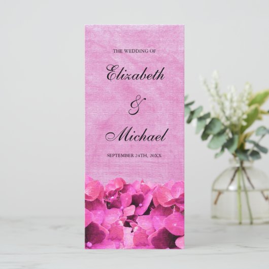 Pink Hydrangea Wedding Program Programm (Stehend Vorderseite)