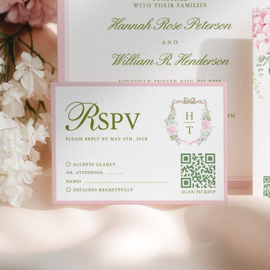 Pink Hydrangea Wedding RSVP Card Karte