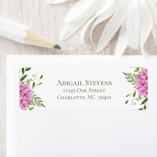 Pink Hydrangea Wedding Rücksendeadresse (Insitu)