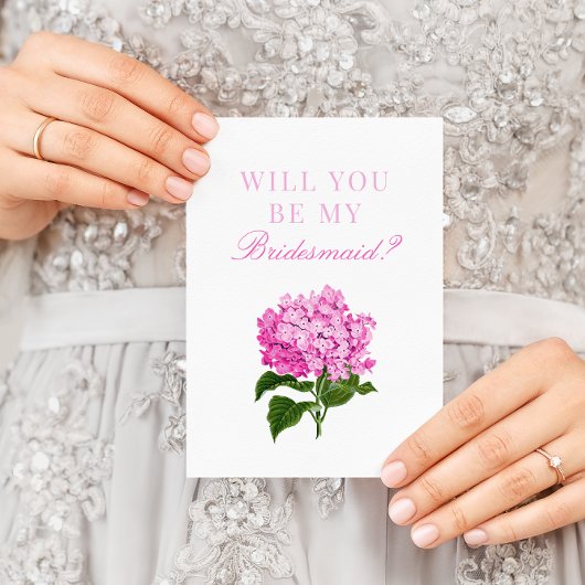 Pink Hydrangea wirst du meine Bridesmaid sein Postkarte
