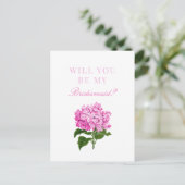 Pink Hydrangea wirst du meine Bridesmaid sein Postkarte (Stehend Vorderseite)