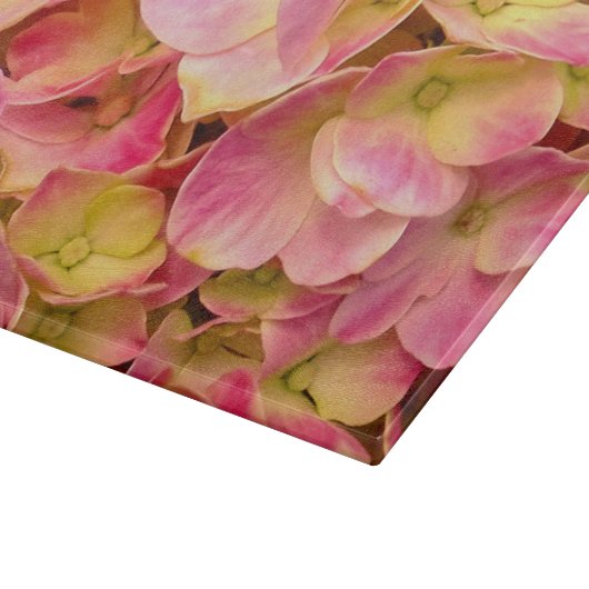 Pink-Hydrangeas-11x8-GLASSCHNITTSTELLE Schneidebrett (Ecke)