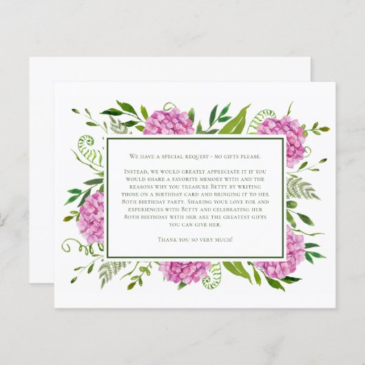 Pink Hydrangeas 80th Birthday Card Request (Vorne/Hinten)