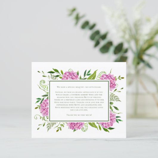 Pink Hydrangeas 80th Birthday Card Request (Stehend Vorderseite)