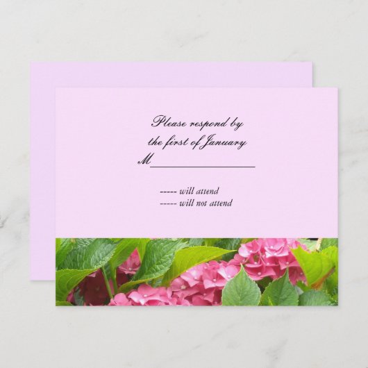 Pink-Hydrangeas-Antwortkarte RSVP Karte (Vorne/Hinten)