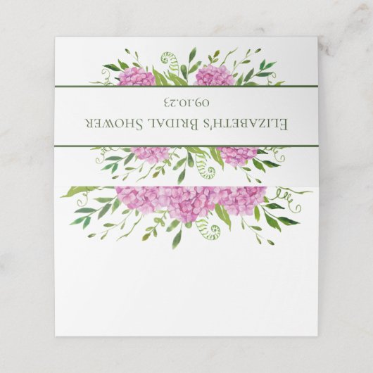 Pink Hydrangeas-Brautparty Platzkarte (Außenseite Aufgefaltet)
