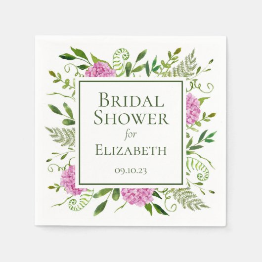 Pink Hydrangeas-Brautparty Serviette (Vorderseite)