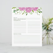 Pink Hydrangeas Floral Wasserfarbe Rezeptseite (Stehend Vorderseite)