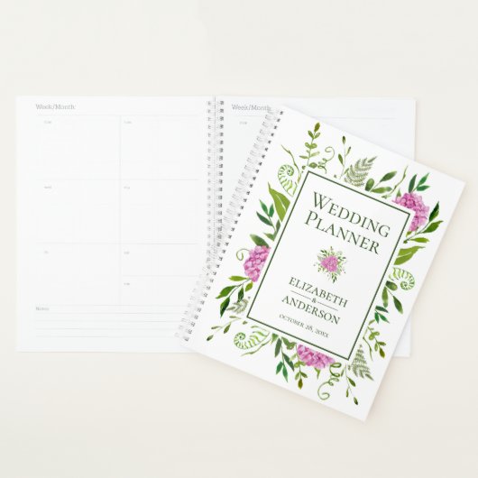 Pink Hydrangeas Floral Watercolor Hochzeit Planer (Anzeige)