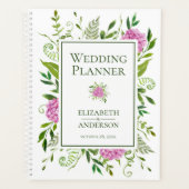 Pink Hydrangeas Floral Watercolor Hochzeit Planer (Vorderseite)