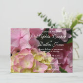 Pink Hydrangeas gelb rosa grüne Blumenzehen Einladung (Stehend Vorderseite)