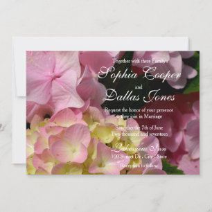 Pink Hydrangeas gelb rosa grüne Blumenzehen Einladung