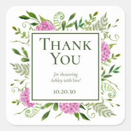 Pink Hydrangeas Girl Baby Dusche Vielen Dank Quadratischer Aufkleber