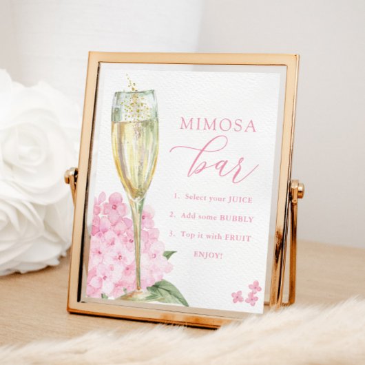 Pink Hydrangeas & Gold Glass Mimosa Bar Poster