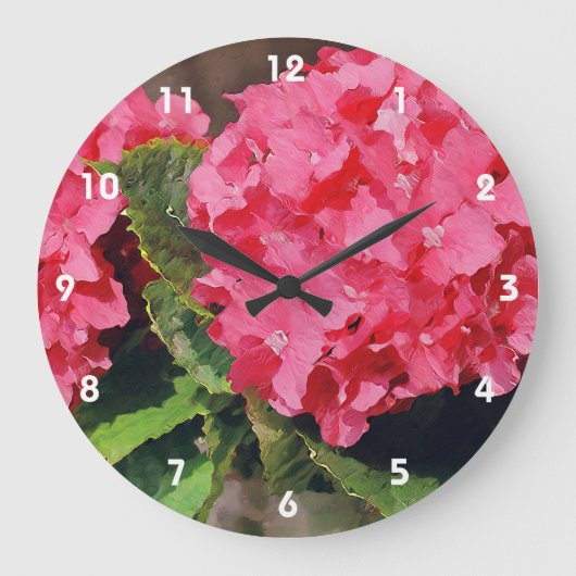 Pink Hydrangeas Große Wanduhr (Vorderseite)
