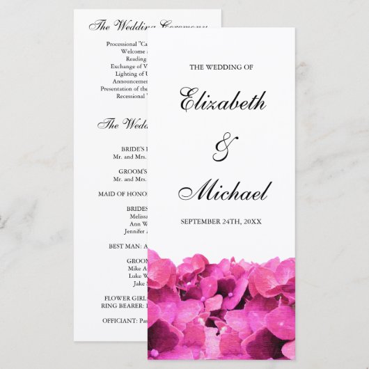 Pink Hydrangeas Hochzeitsprogramm Programm (Vorne/Hinten)
