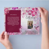 Pink Hydrangeas Hummingbird Beerdigung Programm Flyer (Hand)