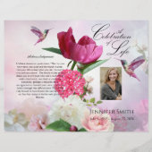 Pink Hydrangeas Hummingbird Beerdigung Programm Flyer (Vorne)