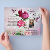 Pink Hydrangeas Hummingbird Beerdigung Programm Flyer (Hand)