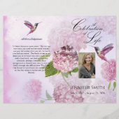 Pink Hydrangeas Hummingbird Beerdigung Programm Flyer (Vorne)