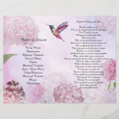 Pink Hydrangeas Hummingbird Beerdigung Programm Flyer (Hinten)