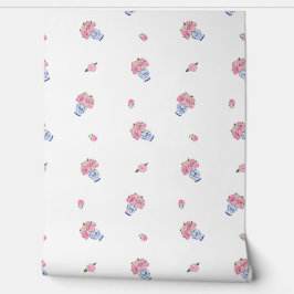 Pink Hydrangeas in Blue Chinoiserie Vase & Blooms Tapete