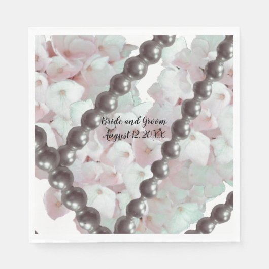 Pink Hydrangeas und Perlen Hochzeitspapier Napkins Serviette (Vorderseite)