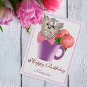 Pink Hydrangeas und Yorkshire Terrier Birthday Ankündigung