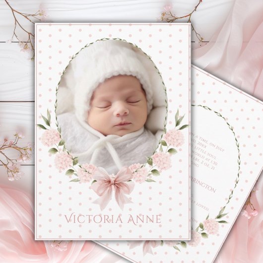 Pink  Hydrangeas Vintage Birth Announcement Einladung