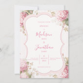 Pink Hydrangeas Vintage Elegant Wedding Einladung (Vorderseite)