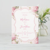 Pink Hydrangeas Vintage Elegant Wedding Einladung (Stehend Vorderseite)