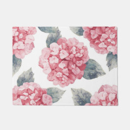 Pink Hydrangeas Watercolor Floral Blooms Painting Fußmatte