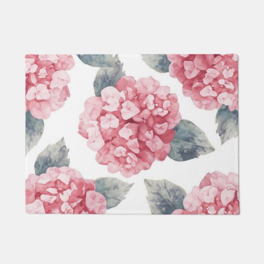 Pink Hydrangeas Watercolor Floral Blooms Painting Fußmatte (Vorderseite)
