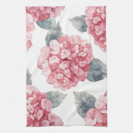 Pink Hydrangeas Watercolor Floral Blooms Painting Geschirrtuch