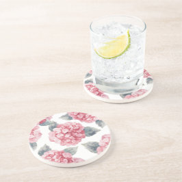 Pink Hydrangeas Watercolor Floral Blooms Painting Getränkeuntersetzer