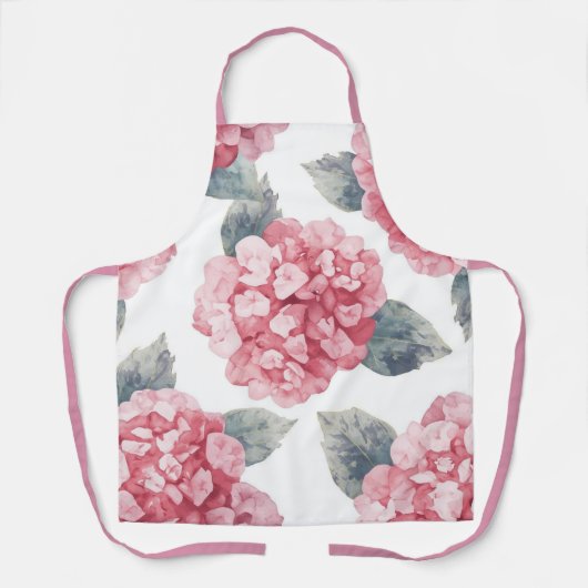 Pink Hydrangeas Watercolor Floral Blooms Painting Schürze (Vorderseite)