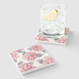 Pink Hydrangeas Watercolor Floral Blooms Painting Steinuntersetzer