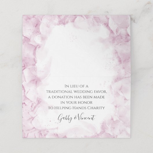 Pink Hydrangeas Watercolor Hochzeitsfavoriten Wohl Platzkarte (Außenseite Aufgefaltet)