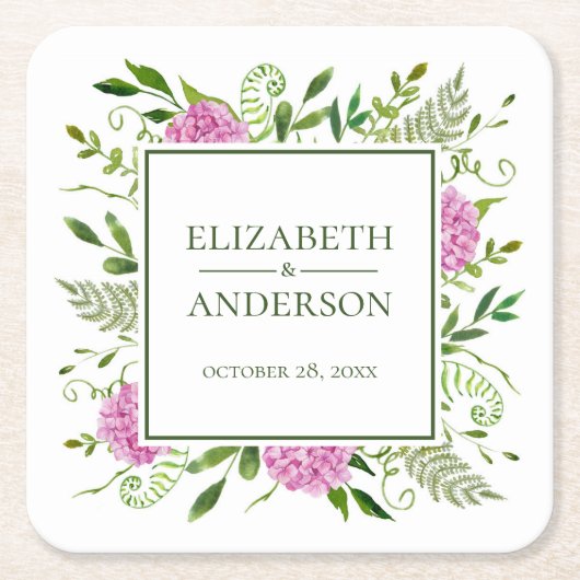 Pink Hydrangeas Wedding Rechteckiger Pappuntersetzer (Vorderseite)