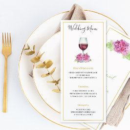 Pink Hydrangeas Wine Glass Wedding Flat Menu Menükarte