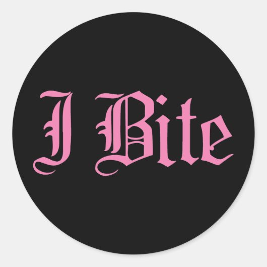 Pink "I Bite" Text Runder Aufkleber (Vorderseite)