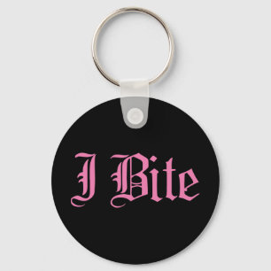 Pink "I Bite" Text Schlüsselanhänger