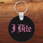 Pink "I Bite" Text Schlüsselanhänger (Vorderseite)