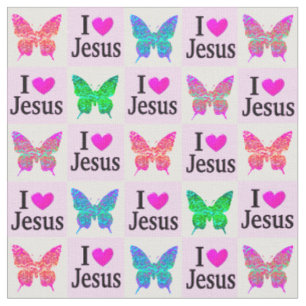 PINK I LIEBE JESUS BUTTERFLY FABRIC STOFF